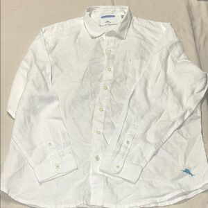 Tommy‎ Bahama Linen Button Down Shirt White Blue Marlin Logo EUC XL